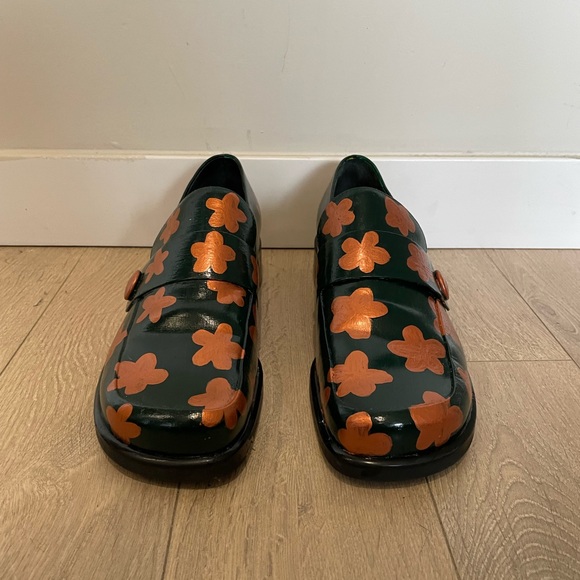 Hand painted floral loafers, weatherproof womens size 10, upcycled! - Picture 2 of 3
